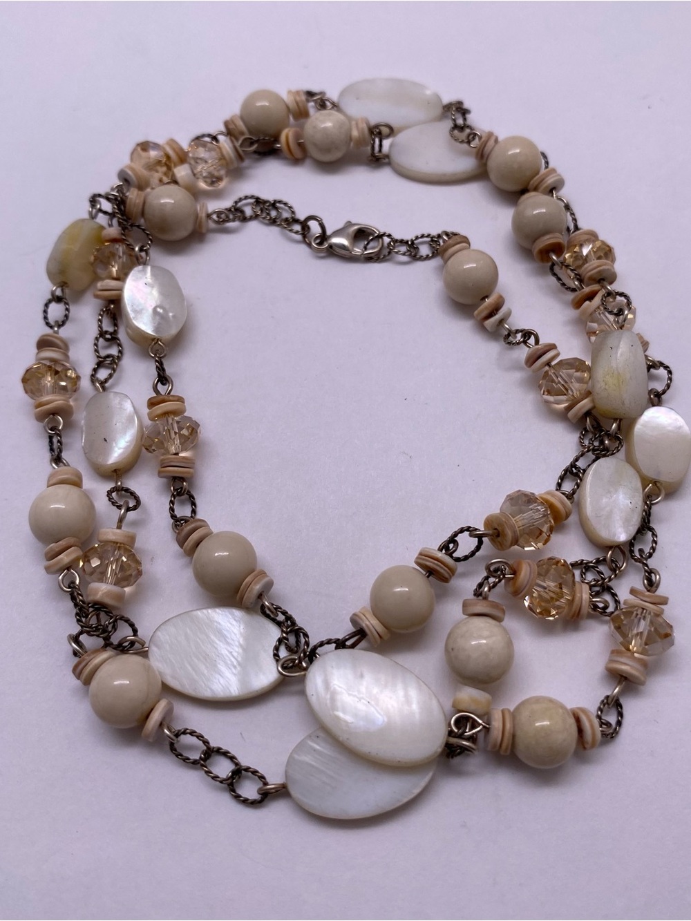 Vintage Sterling Silver Mother of Pearl & Heishi Shell Necklace